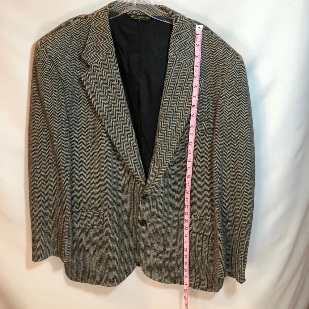 Vintage lambs wool herringbone blazer, dark gray Sz 46R - Picture 5 of 13